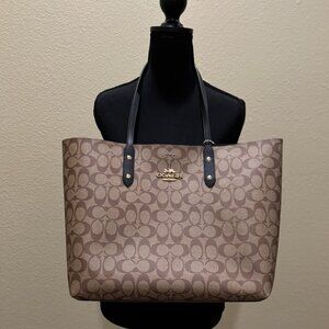 Coach Signature Tote Bag Brown Black Large